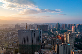 湖南郴州城市建设日出航拍摄影图