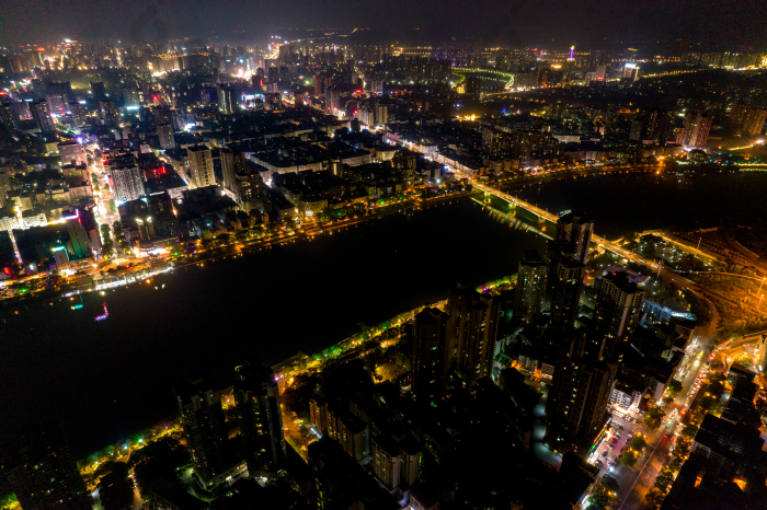 湖南衡阳城市夜景灯光航拍摄影图图片-包图网企业站