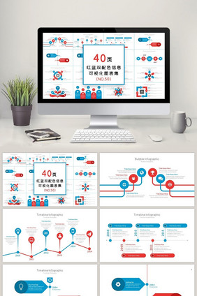 红蓝双配色信息可视化PPT图表