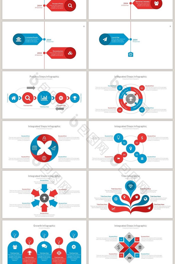 红蓝双配色信息可视化PPT图表