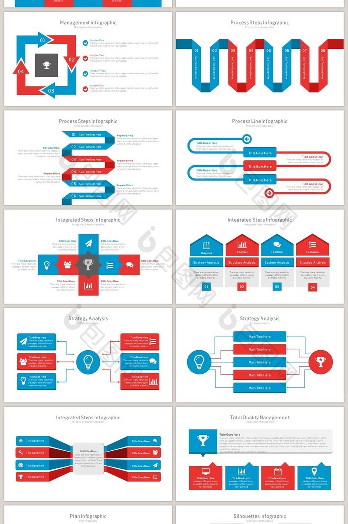 红蓝双配色信息可视化PPT图表