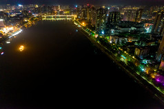 湖南衡阳湘江两岸夜景灯光航拍摄影图