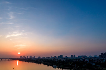 湖南湘潭湘江日落晚霞夕阳航拍摄影图