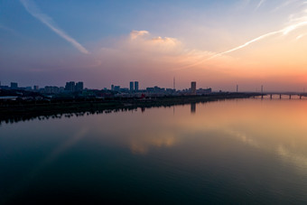 湖南湘潭湘江日落晚霞夕阳航拍摄影图