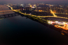 湖南湘潭夜景晚霞航拍摄影图