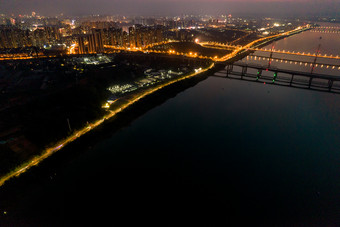 湖南湘潭夜景<strong>晚霞</strong>航拍摄影<strong>图</strong>