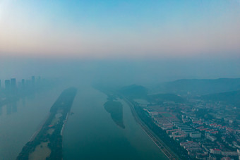 湖南长沙城市<strong>清晨</strong>迷雾航拍摄影图