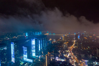 湖南长沙城市夜景灯光航拍摄影图
