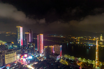 湖南<strong>长沙</strong>城市<strong>夜景</strong>灯光航拍摄影图