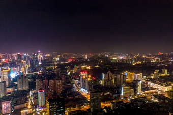 湖南长沙国金中心五一广场夜景航拍摄影图