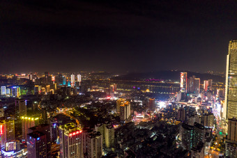 湖南长沙国金中心五一广场夜景航拍摄影图