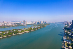 湖南长沙湘江橘子洲大桥风光航拍摄影图