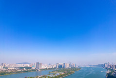 湖南长沙湘江橘子洲大桥风光航拍摄影图