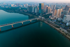 湖南株洲湘江两岸城市风光航拍摄影图