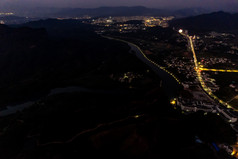 山川日落晚霞夕阳丹霞山航拍摄影图