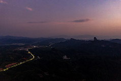 山川日落晚霞夕阳丹霞山航拍摄影图