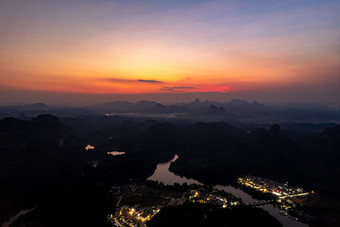 山川日落晚霞夕阳丹霞山航拍摄影图