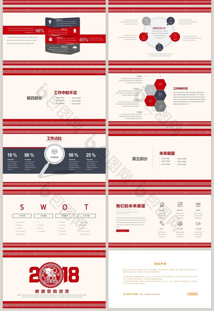 红色新年工作计划年终总结PPT模板