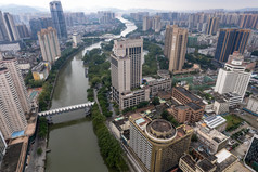 中山城市雨季暴雨来临航拍摄影图