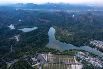 祖国大好河<strong>山</strong>丹霞<strong>山</strong>景区清晨<strong>航拍摄影</strong>图