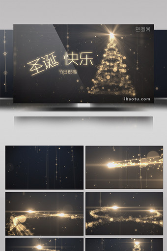 金色光线汇聚圣诞树节日祝福片头AE模板图片