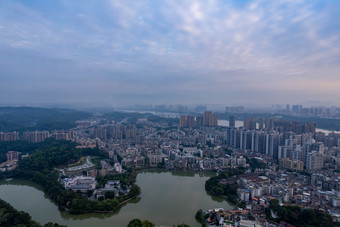 广东惠州城市清晨日出航拍摄图