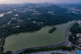 广东惠州城市<strong>清晨</strong>日出航拍摄图