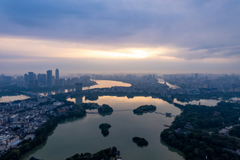 广东惠州城市<strong>清晨日出航拍</strong>摄图