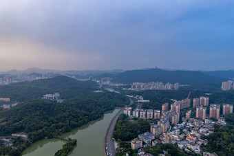 广东惠州城市清晨日出航拍摄图