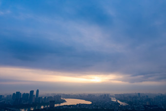 广东惠州城市清晨日出航拍摄图