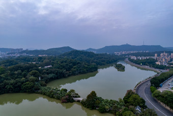 广东惠州西湖清晨日出彩霞航拍摄影图