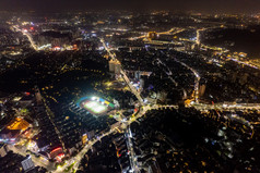 广东江门城市大道夜景交通航拍摄影图