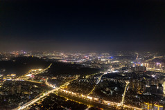 广东江门城市大道夜景交通航拍摄影图