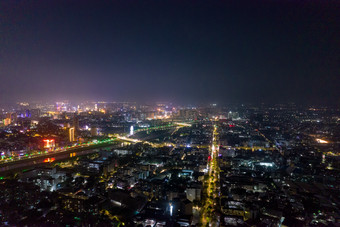 广东茂名河西城市夜景灯光航拍摄影图