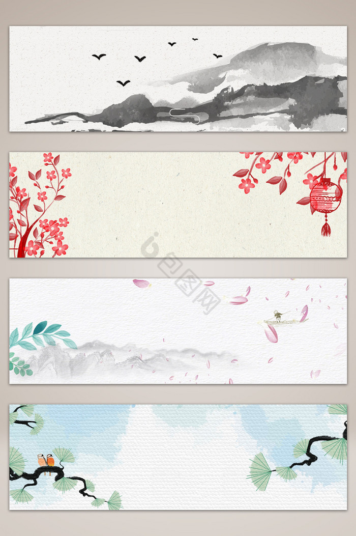 中国风水墨花卉树枝banner海报图片