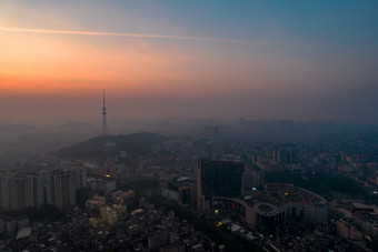 广东阳江城市<strong>清晨日出航拍</strong>摄影图