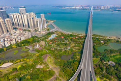 广东湛江城市风光交通建筑航拍摄影图
