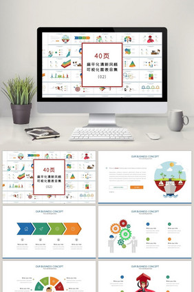 40页扁平化工作总结汇报可视化PPT图表