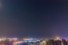 广东湛江广州湾夜景灯光航拍摄影图