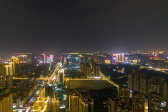 广东湛江万达广场夜景灯光航拍摄影图