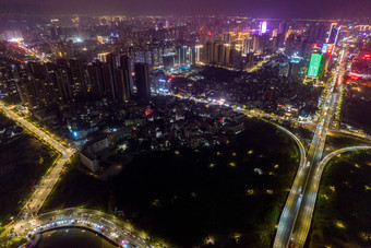 广东湛江夜景交<strong>通车</strong>辆航拍摄影图