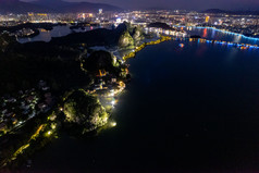 广东肇庆七星山夜景城市夜景航拍摄影图