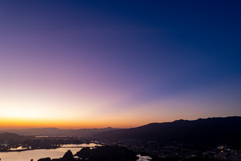 广东肇庆夕阳晚霞夜景航拍摄影图