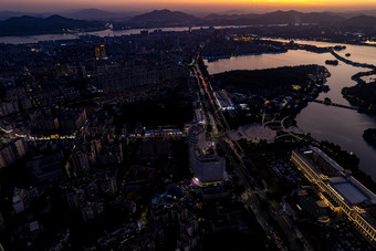 广东肇庆夕阳晚霞夜景航拍摄影图