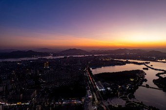 广东肇庆<strong>夕阳</strong>晚霞<strong>夜景</strong>航拍摄影图