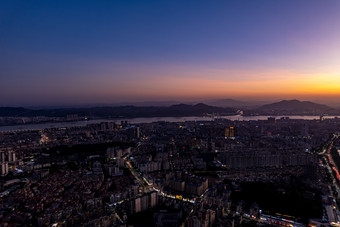 广东肇庆夕阳晚霞夜景航拍摄影图