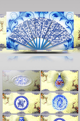 中国风青花瓷古典水墨舞台视频图片