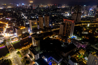 广东中山城市夜景大景航拍摄影图