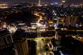 广东中山城市夜景大景航拍摄影图