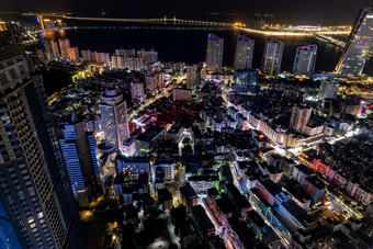 广东珠海澳门拱北港口夜景灯光航拍摄影图